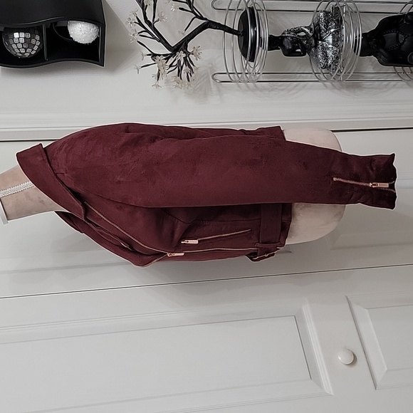 LC Lauren Conrad Runway Collection, Size 6 Burgundy Moto Jacket, Faux Suede - Picture 2 of 14